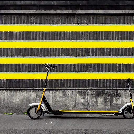 Image similar to Taiwan small alleyway corrugated aluminium roller shutter doors, concrete rendering, concrete poles with yellow and black diagonal thick warning lines for the scooters