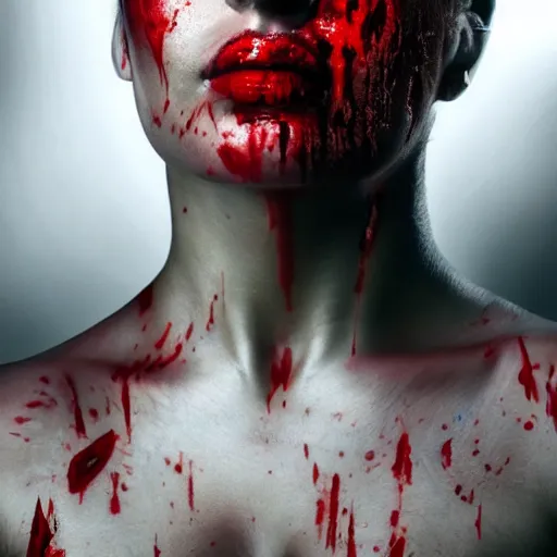 Image similar to portrait of a stunning female warrior with blood on her face, closeup, devianart