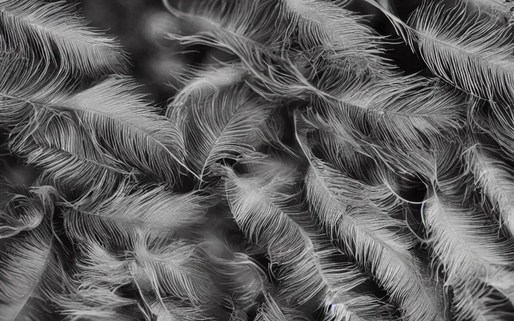 Image similar to close up of feathers, high contrast cinematic lighting, ambient occlusion render, duotone, detailed