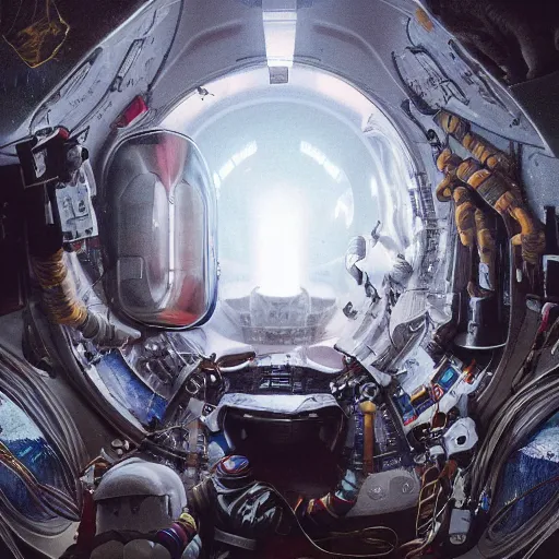 Image similar to an epic portrait of an astronaut entering the rabbit hole of wonderland, cinematic lighting, trending on Artstation, highly detailed, insane details