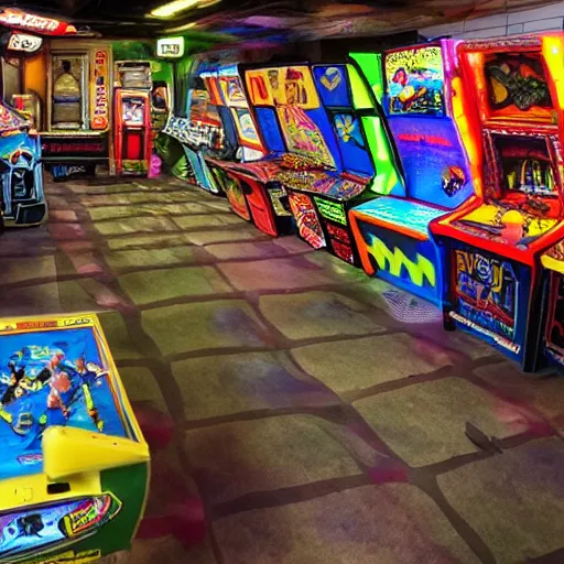 large Mancave full of 80s toys games arcade games, | Stable Diffusion ...