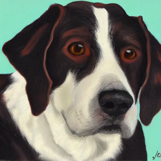 Image similar to Portrait of dog, fine art, made by John emms