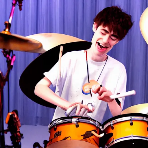 Image similar to anime of jacob collier playing saturn rings with drum sticks