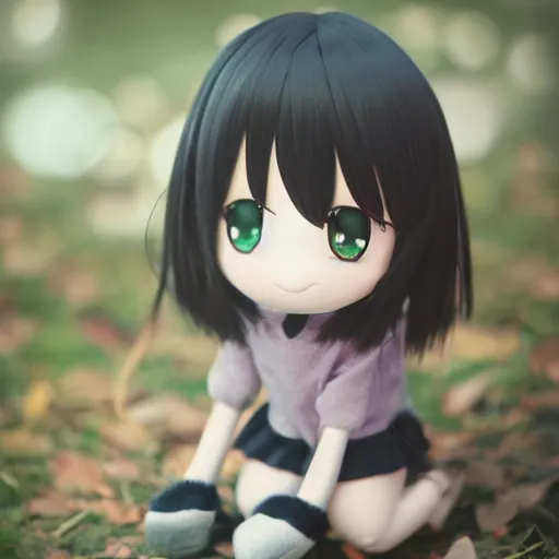 Image similar to cute fumo plush of a girl with a big heart, very long and unkempt hair, twee monstergirl, blob anime, bokeh, vray