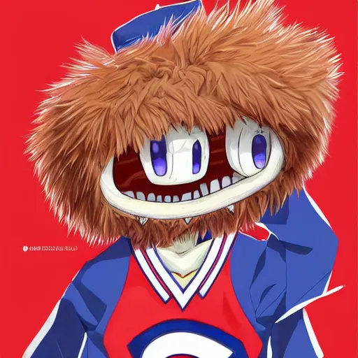 Image similar to anime Portrait of Youppi the Habs Montreal Canadiens Mascot as a very cute powerful and friendly pokemon, highly detailed anime, high evolution, 1990s, legendary, smooth, sharp focus, dynamic lighting, intricate, trending on ArtStation, illustration pokemon, art by WLOP