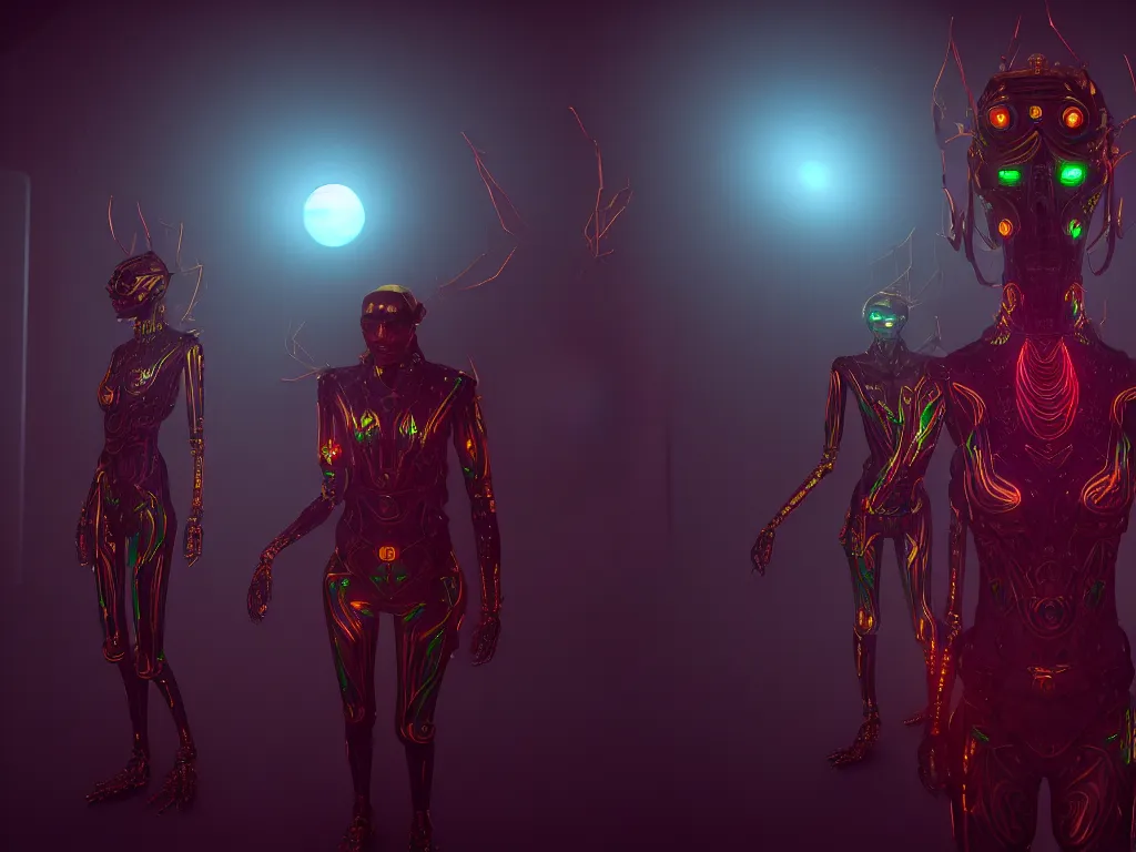 Prompt: a dmt hallucination of machine elves. weird, uncanny, sci - fi, high - tech, creepy. unreal engine, 8 k, trending on artstation.