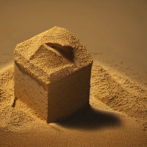 Image similar to a man eating a cube of sand, 3 d render, octane, ray tracing, ultra detailed photorealistic, 8 k, high resolution