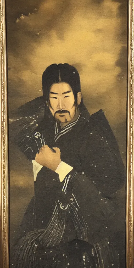 Prompt: romantic period style atmospheric oil painting of a Japanese Samurai