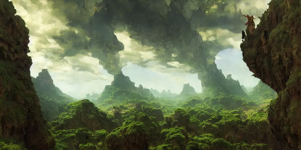 Image similar to huge cave ceiling towns, villages castles buildings bytopia planescape clouds made of green earth inverted upsidedown mountain surreal artstation illustration sharp focus sunlit vista painted by ruan jia raymond swanland lawrence alma tadema zdzislaw beksinski norman rockwell tom lovell alex malveda greg staples