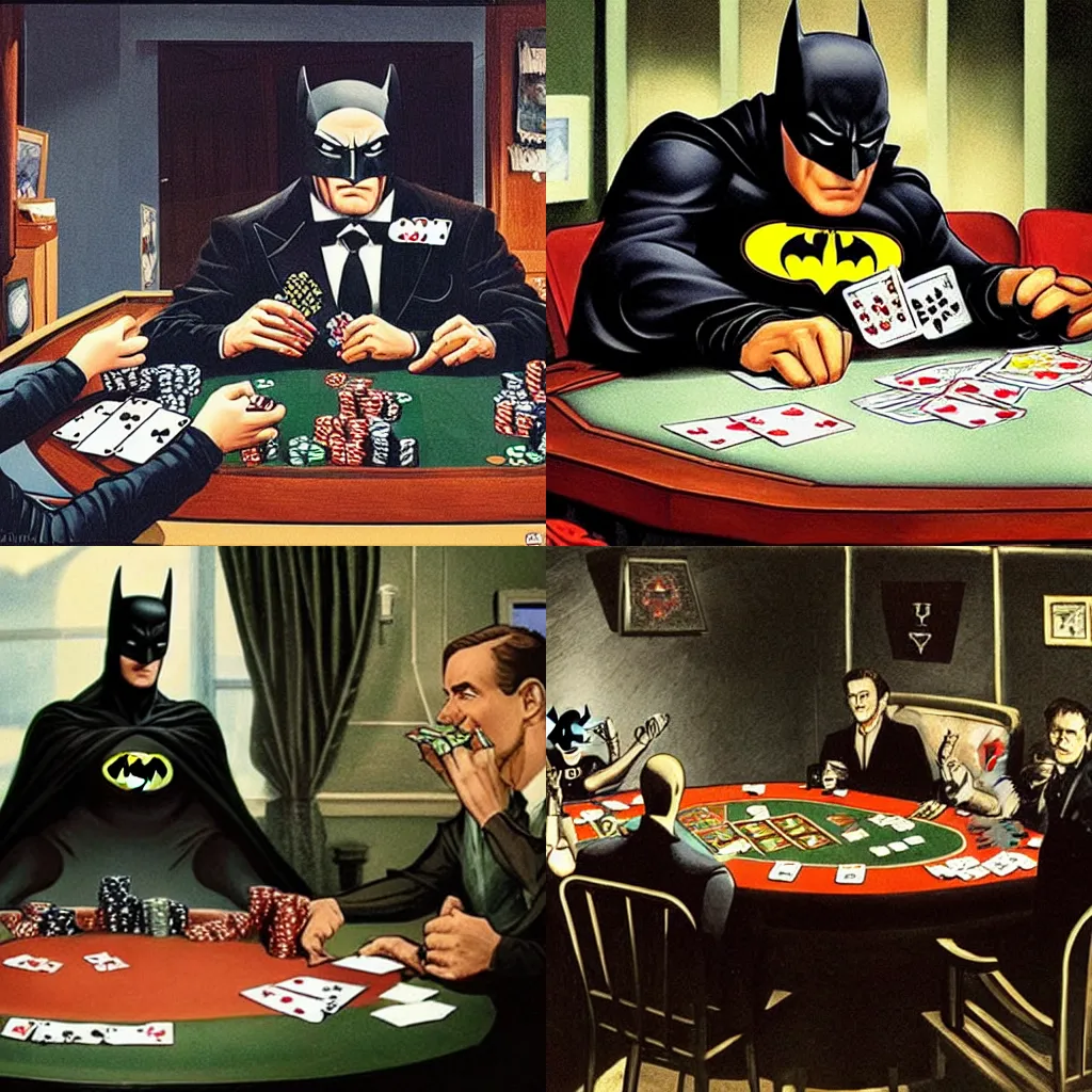 Image similar to batman playing poker and winning in a museum, photograph of, extremely detailed