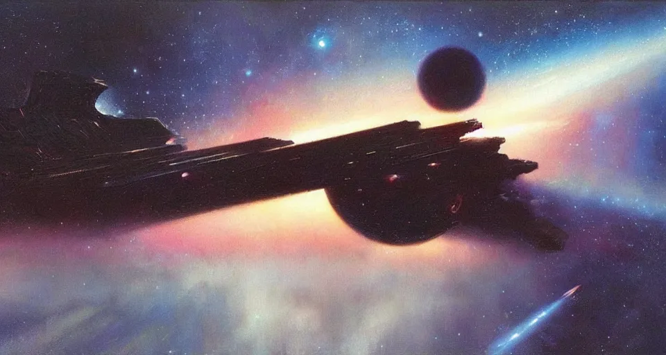 Image similar to masterpiece oil painting by the great famous sci - fi artist john harris.