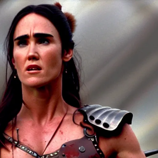 Image similar to jennifer connelly as a barbarian warrior, battle scene