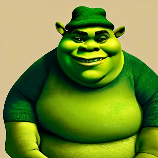 Image similar to fat shrek with a green cap, concept art, digital art, highly detailed