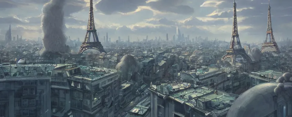 Prompt: a beautiful detailed futuristic paris, matte painting, cinematic landscape by studio ghibli,, artstation