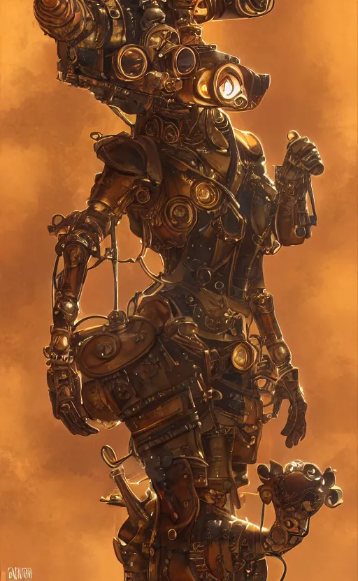 Prompt: steampunk brass fox fantasy robot stylized digital illustration sharp focus, elegant intricate digital painting artstation concept art global illumination ray tracing advanced technology chaykin howard and campionpascale and cooke darwyn and davis jack