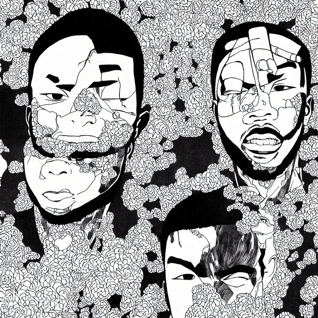 Prompt: simple portrait of Frank Ocean, intricate, manga art by Shintaro Kago