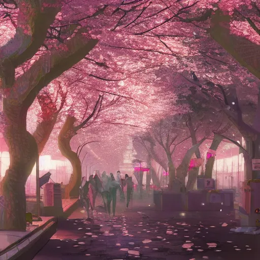 Image similar to cherry blossoms in cyberpunk Tokyo, digital art, artstation, 8k