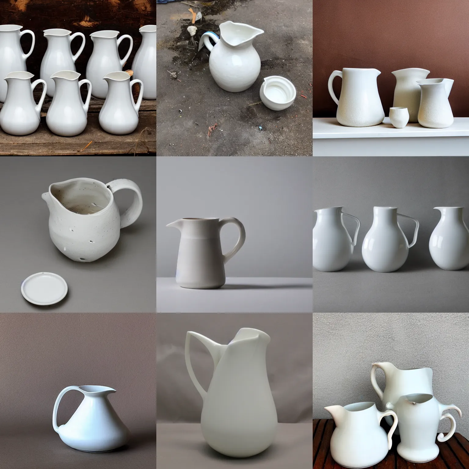 Prompt: porcelain jugs melting into organic material