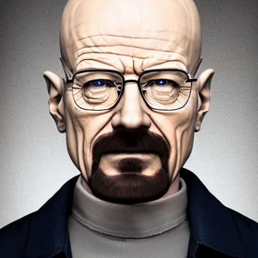 Image similar to Walter White with zoomer haircut , face shot, portrait, detailed face, close-up, realistic, lifelike, studio lighting, cinematic