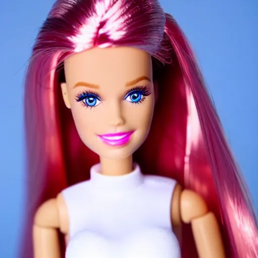 Image similar to happy barbie doll with white powder all over her face