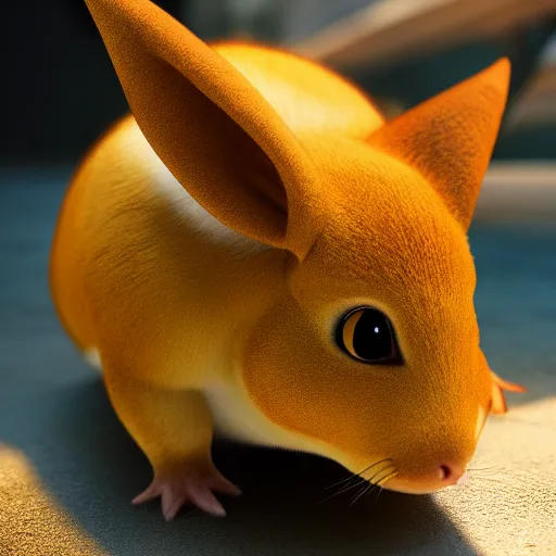 Image similar to photography of a realistic raichu animal, ultra detailed, 8 k, cinematic lighting, natural background, trending on artstation, pokemon