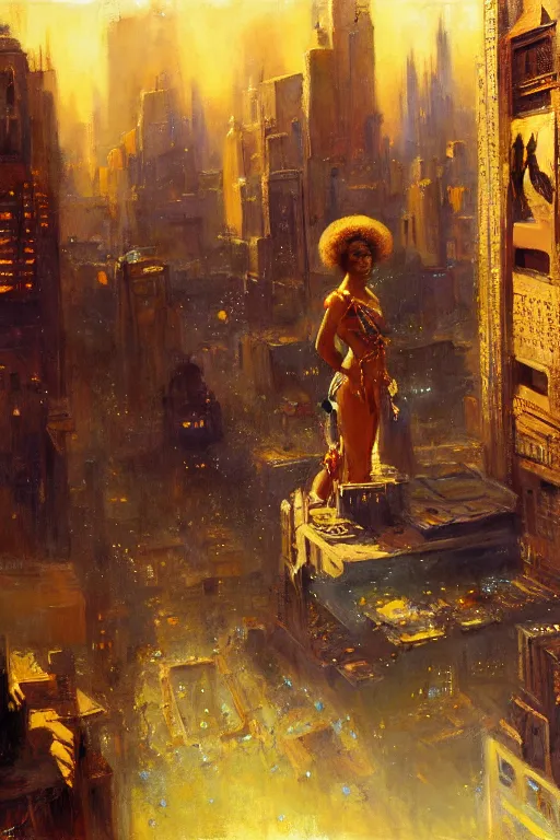 Prompt: city, afrofuturism, painting by gaston bussiere, craig mullins, j. c. leyendecker