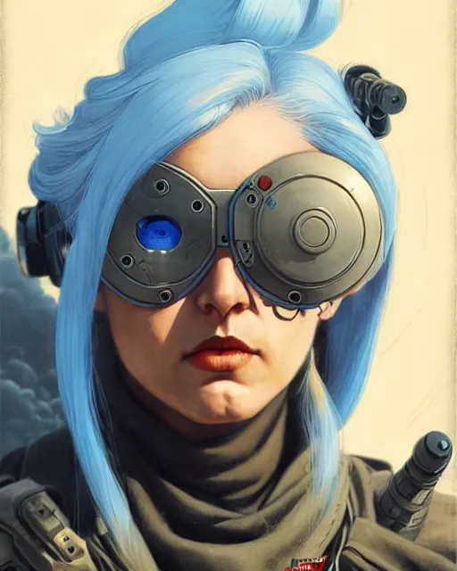 Prompt: ana from overwatch, eye patch, white hair, character portrait, portrait, close up, concept art, intricate details, highly detailed, vintage sci - fi poster, in the style of chris foss, rodger dean, moebius, michael whelan, and gustave dore