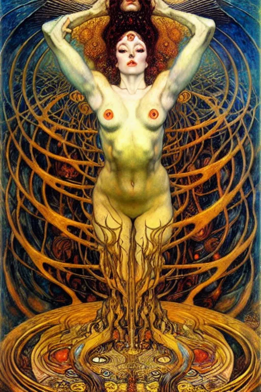 Image similar to Divine Chaos Engine by Karol Bak, Jean Delville, William Blake, Gustav Klimt, and Vincent Van Gogh, symbolist, visionary