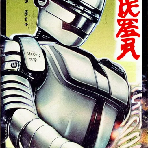 Prompt: japanese horror vhs cover art robocop ai