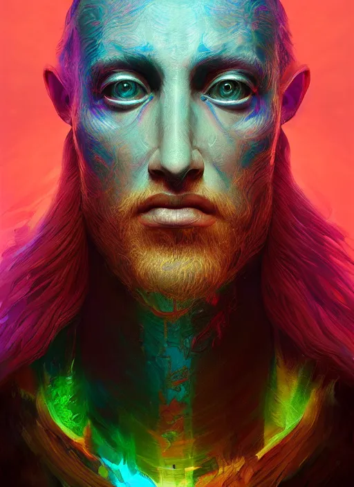 Image similar to psychedelic portrait of an interdimensional god, unreal engine, vray ray - traced 3 d render, greg rutkowski, brush strokes