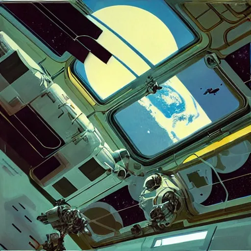 Image similar to orbiting space station by syd mead, artstation