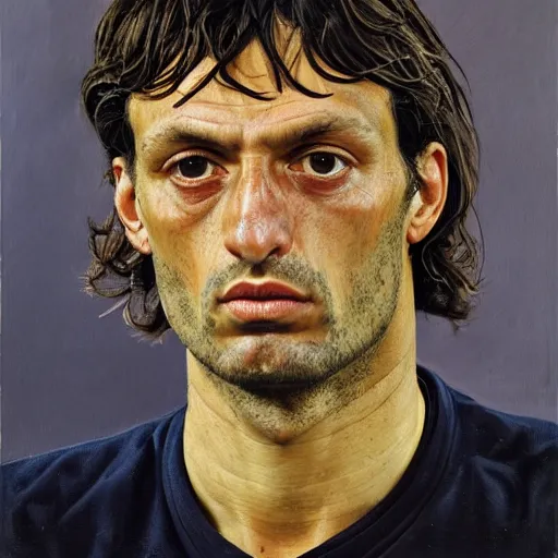 Image similar to high quality high detail painting by lucian freud, hd, portrait of paolo maldini