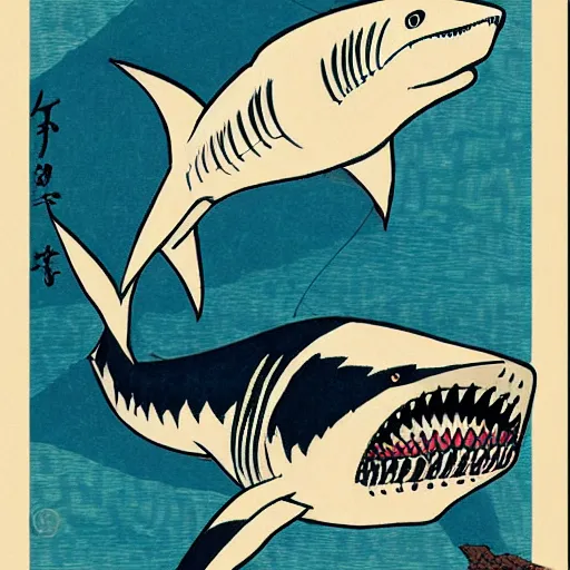 Prompt: beautiful shark by hokusai
