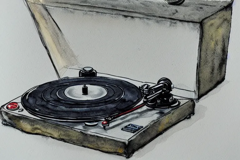 Image similar to pioneer turntable watercolor, highly detailed