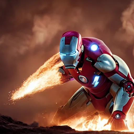 Prompt: ironman looks like a cooked bone - in ham on his head, movie still, 8 k