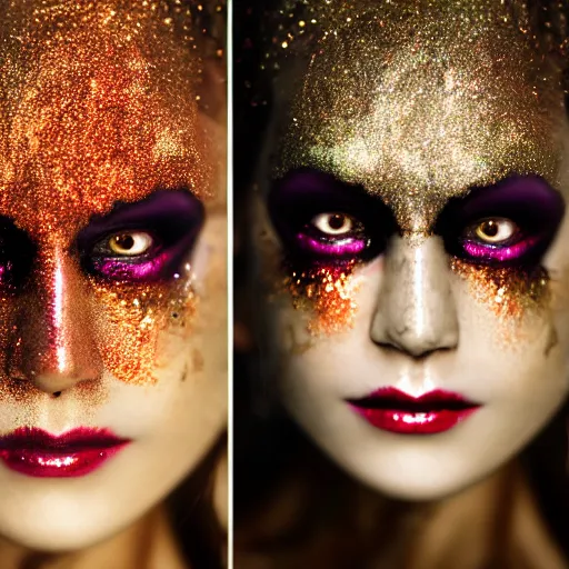 Prompt: a demon inspired by glitter created by the make up artist hungry, photographed by andrew thomas huang, cinematic, expensive visual effects