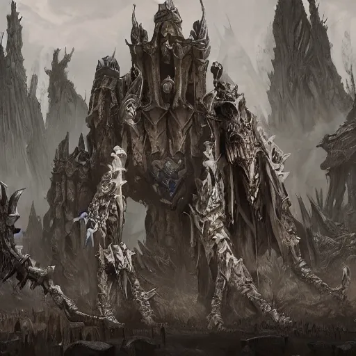 Image similar to a demon wall towers made of bones, bone walls, bones on the walls, violet battlefield theme, dark art masterpiece artstation. 8 k, sharp high quality artwork in style of jose daniel cabrera pena and greg rutkowski, concept art by tooth wu, blizzard warcraft artwork, hearthstone card game artwork, wall made of bones