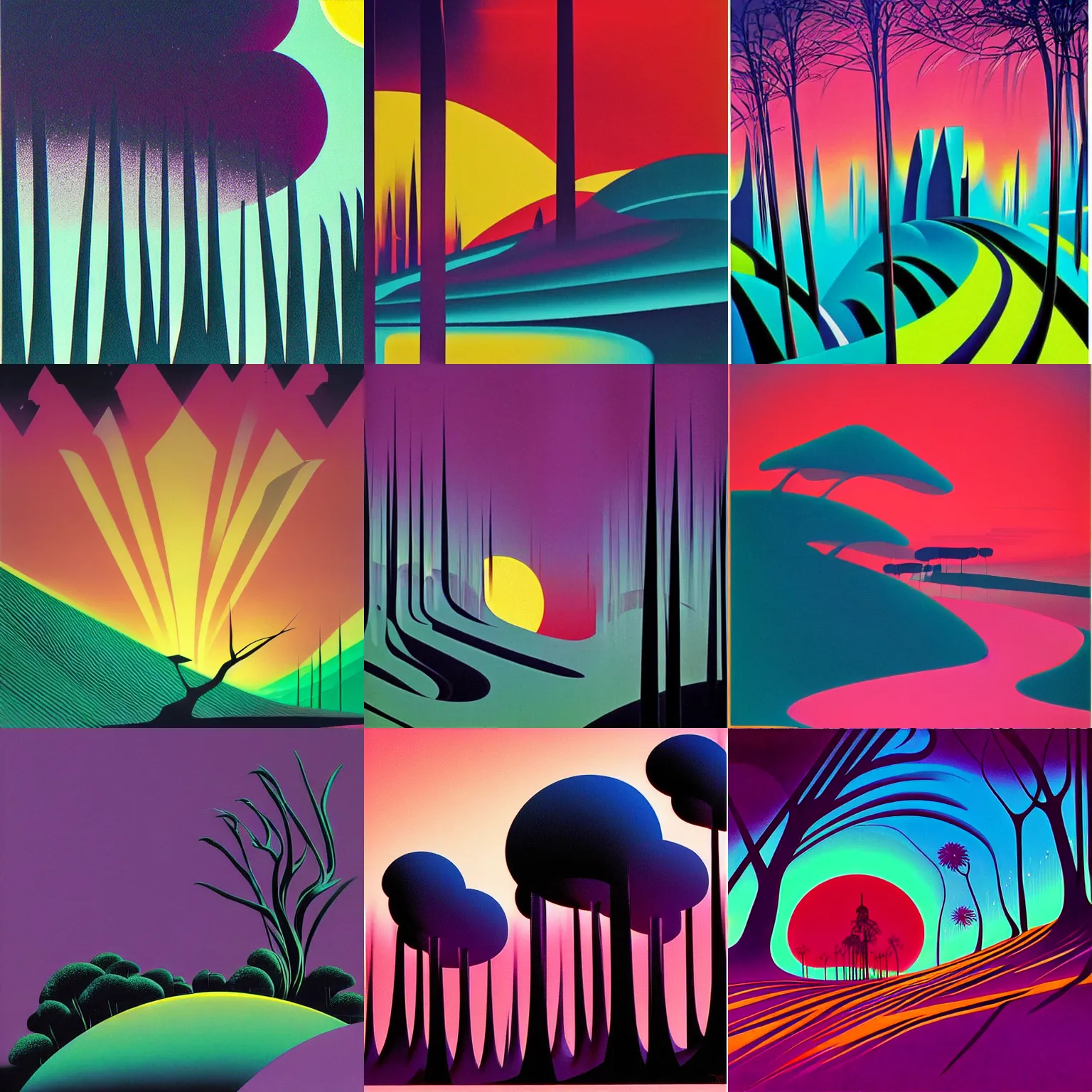 Prompt: synthwave, by eyvind earle