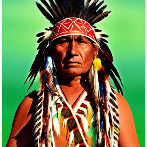 Prompt: native american indigenous man standing on a white studio background, png, beautiful artwork