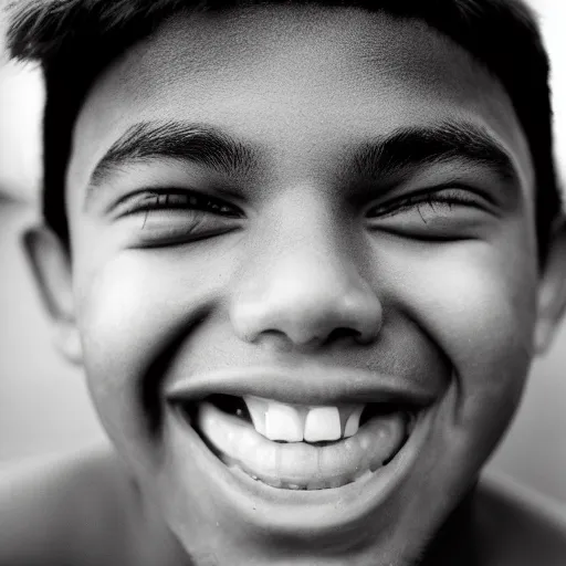 Image similar to a photo of a teenage boy smiling with his eyes hanging out from his eye sockets, nikon f 1 0 0 photography