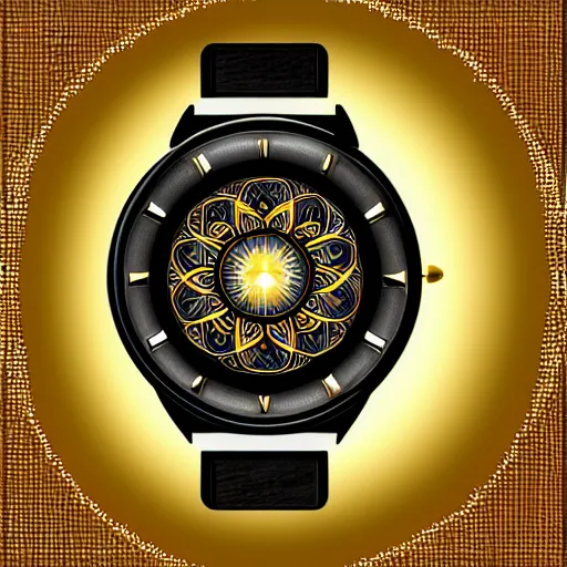 Image similar to golden intricate watch face, digital art