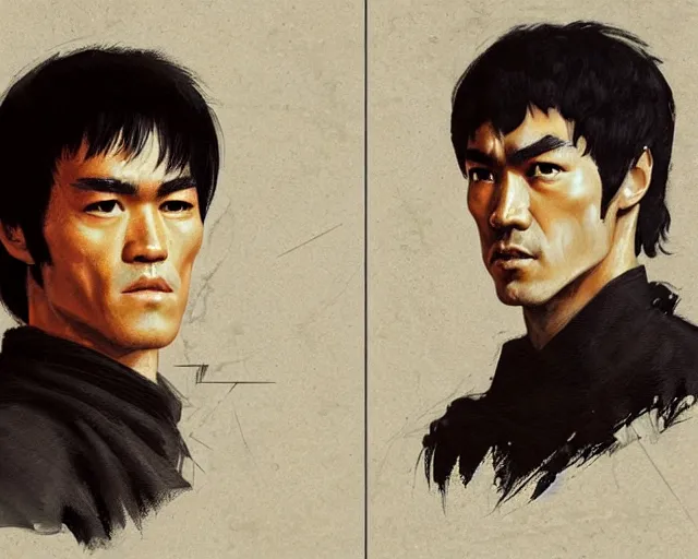 Prompt: a portrait of bruce lee in the style of renaissance tuscany, art by greg rutkowski and artgerma, stunning! concept art, character design