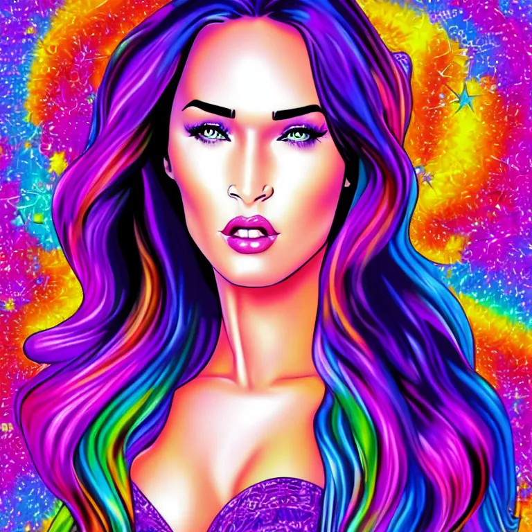 Image similar to Lisa Frank Megan Fox, beautiful digital art