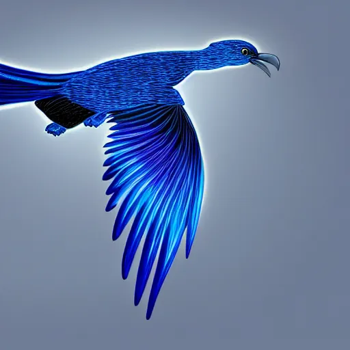 Prompt: blue phoenix bird, his feathers are blue electrical discharges, it's flying between a storm, high - quality, realistic