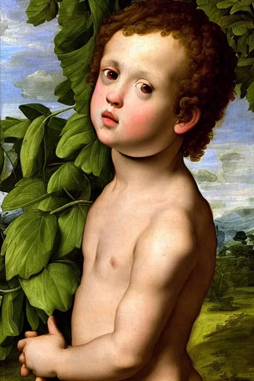 Image similar to renaissance painting of young boy in the garden, closeup, short hair, interest face, emotions closeup, dressed in roman armour, the beautiful garden with birch leaves everywhere, ultra detailed, art by Guido Reni style, Vincenzo Catena style