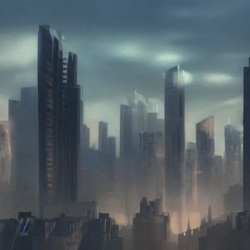 Image similar to Dystopian City with Sunshaft and bloom