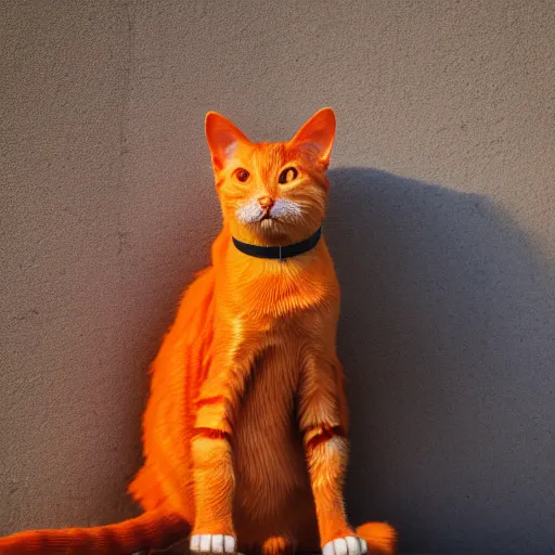 Image similar to a orange colour cat smiling , dlss, HDR, natural lighting , eye level shot, EOS R5, f/2.8, dynamic pose, , award winning photograph, 8k,