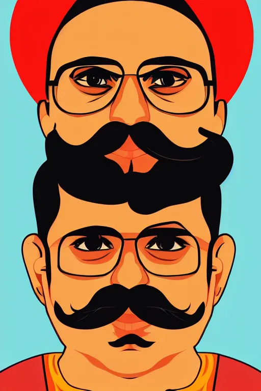 Image similar to portrait of an indian man with moustache, art by butcher billy, sticker, colorful, illustration, highly detailed, simple, smooth and clean vector curves, no jagged lines, vector art, smooth