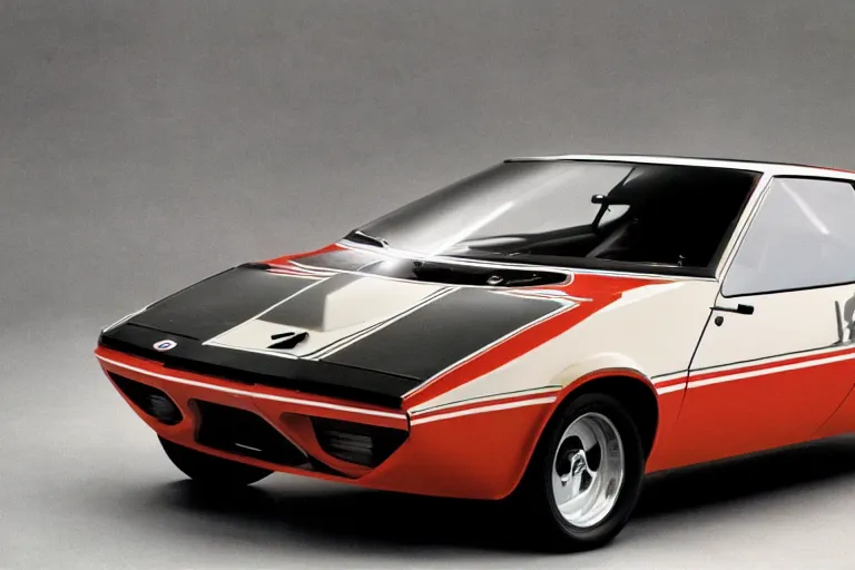 Prompt: designed by Giorgetto Giugiaro of a single 1972 Citroen AMC AMX/3 BMW M1, cinematic Eastman 5384 film