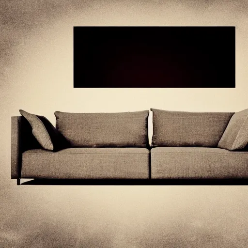 Image similar to photo of a scared anthropomorphic sofa, hiding behind another sofa, digital art